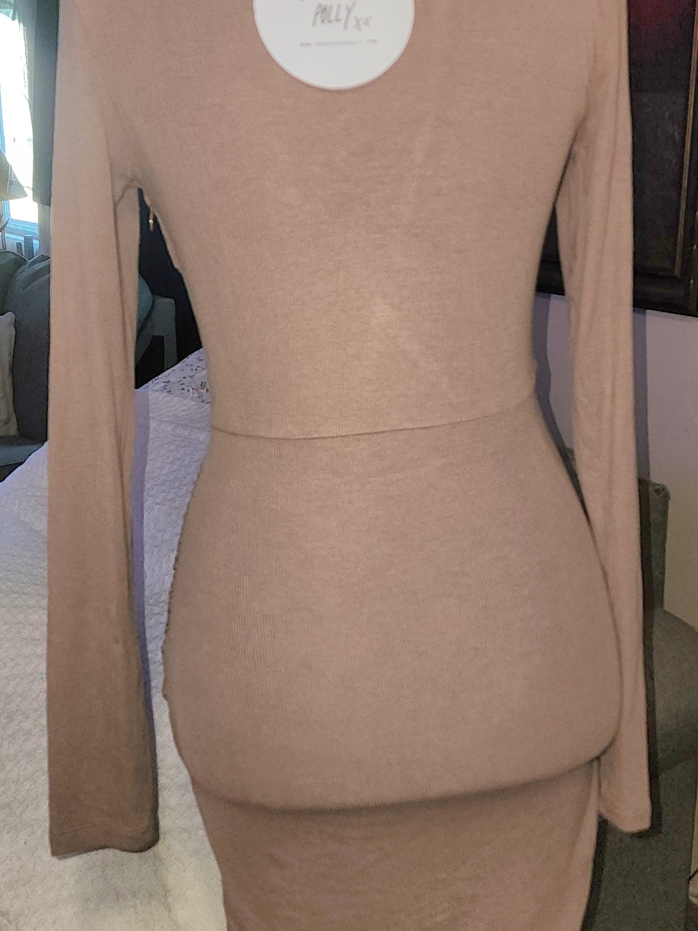 Princess Polly Taupe Long Sleeve V-Neck Bodycon Dress Sz 4 - Picture 4 of 8